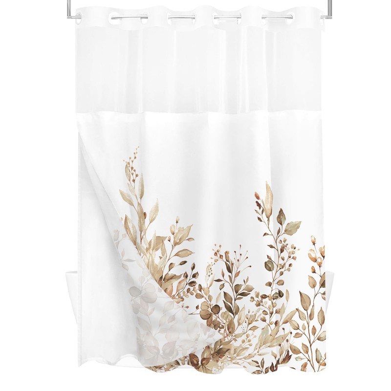 Tititex No Hooks Snap in Liner Tan Eucalyptus Leaves Shower