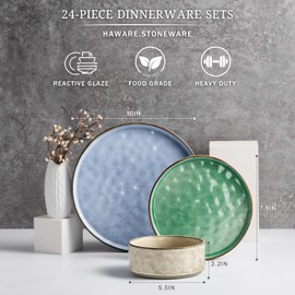HaWare Dinnerware Sets, 24-Piece Plates and Bowls Set, Stoneware Dish Set for 8, Ceramic Dinnerware for Home Restaurant, Chip and Scratch Resistant, Microwave and Dishwasher Safe, Multicolor
