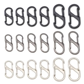 YIXINLYMY Carabiner S-Shaped Auto Lock, Set of 18, Small, Medium, Large, 3 Sizes, Zinc Alloy, Outdoor Equipment, Fishing, Climbing, Outdoor Activities, Hiking, Camping, Travel, Camping Equipment, 3 Colors