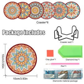 SHEGZHUC 6 Pcs Diamond Painting Coasters Mandala with Holder Diamond Art Mandala Coasters Diamond Painting Mandalas for Adults Cross Stitch Crystal Art Paint by Number for Tea Coffee Cup Home Decor