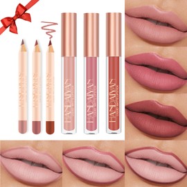 Desing Wish Lip Liner Set of 6 Lipstick Nude Pink Matte Lipstick Permanent Lip Liner Lip Balm Lip Gloss Red Lipstick 24 Hours Long Lasting Lips Kits Madame Birthday Gift