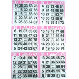 SmallToys 6 on Pink Bingo Paper Game Cards - 500 Sheets - 8 Inch by 12 Inch Size Disposable Sheet - Made in USA