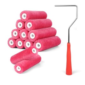 RAWILL Mohair Paint Roller 4 Inch, 12 PCS Small Paint Roller Kit with Frame Lint-Free & Shed-Resistant Ideal for Painting/Door/Wood/Cabinets/Corners and Walls