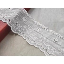 WANYI 10.5 cm Lace Ribbon, Lace Border, Cotton Embroidery, Decorative Ribbon, Vintage Lace Fabric Borders Ribbons for Sewing, Lace, Sold by the Metre for DIY Clothing, Craft, Wedding (White, 2 Yards)