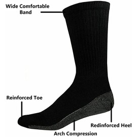 ARI Traders WORK SOCKS Men's Size 6-12 Thick Breathable Socks (5 Pair Multipack) Heavy Duty Reinforced Heel For Steel Toe Boots-Black