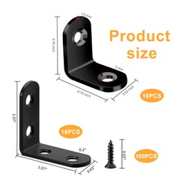 FANMAOUS 32PCS L Bracket Corner Brace, Black Heavy Duty/Small Right Angle Bracket, Small Right Angle Bracket for Wood Furniture Chair Drawer Cabinet with 100 PCS Screws (1.57x1.57in/0.79x0.79in)