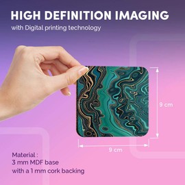 Destination Vinyl ltd Great Coasters (Set of 4) Square - Teal Aqua Marble Effect Ink Art Drink Glossy Coasters/Tabletop Protection for Any Table Type #21845