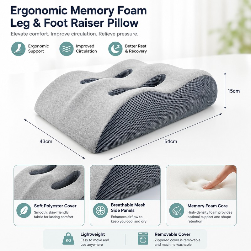 Memory Foam Leg Elevation Pillow for Resting Comfort – Ergonomic