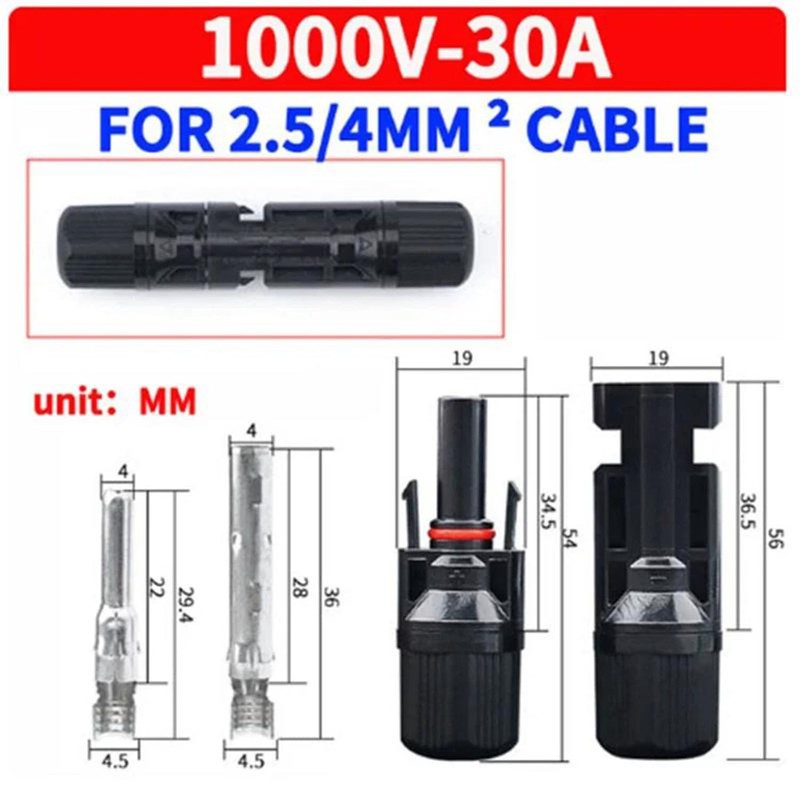 Solar MC4 4 Pairs Black Waterproof Connector Set with Mounting