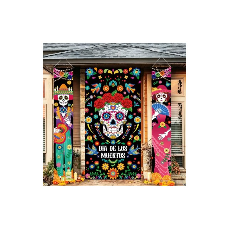 3 fundas para puerta de Día de los Muertos Dia
