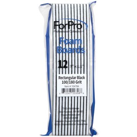 ForPro Professional Collection Rectangular Foam Boards, Black, 100/180 Grit, Double-Sided Manicure and Pedicure Nail Files, 7” L x 1.1” W, 12-Count