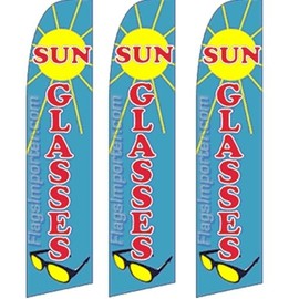 3 Swooper Flutter Feather Banner Flags SUN GLASSES Sunglasses Blue Red Yellow
