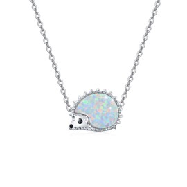 CUOKA MIRACLE Hedgehog Necklace Sterling Sliver Opal Hedgehog Necklace Hypoallergenic Cute Animal Pendant Hedgehog Gifts for Women