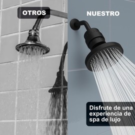 Cabezal de Ducha con Filtración de 25 Etapas, 6'' Juego de Cabezal de Ducha con Filtro de Alta Presión,Cabezal de ducha para Agua Dura,Elimina Impurezas,Elimina el Cloro (con Soporte)