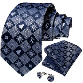 DiBanGu - Juego de corbatas de Navidad para hombre, diseño de corbatas de seda y bolsillo con caja de regalo, corbata de Navidad, Copo de nieve azul y blanco, Talla única