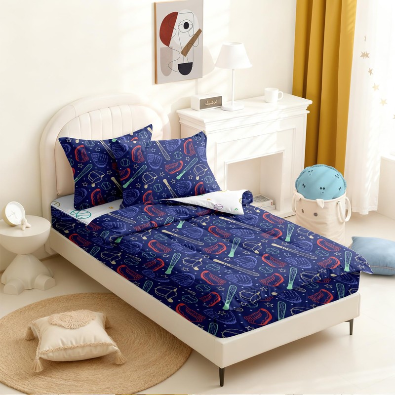 Yadangxiawa Kids Comforter Set,Zipper Bedding Twin for Boys,Baseballs Printed Comforter