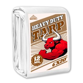 Tarp 6x20 ft Heavy Duty 12mil 100% Waterproof High Durability Multipurpose,Uv Resistant,White Tarp Suitable for Swimming Pools, Boats, Camping, Courtyards, Etc -by MVPNET