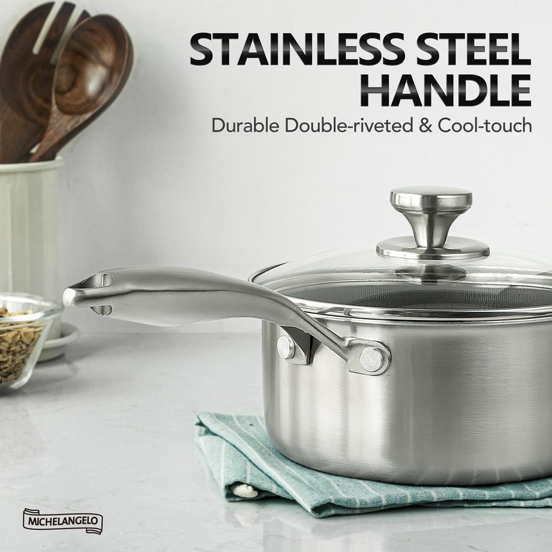 MICHELANGELO Stainless Steel Saucepan Set 1QT & 2QT, Premium Triple