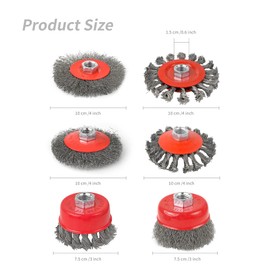 KEJJNYER 6 Pack Wire Wheels for 4 1/2 Angle Grinder, 4 inch Twisted Knotted Wire Brush for Grinder, 3 Inch Wire Cup Brush Wheel Set, Basin Derusting Brush Set for Cleaning Rust, 5/8 Inch 11 Threaded
