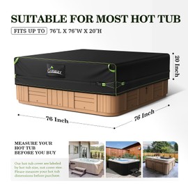 UIRWAY 76”L x 76”W x 20”H Square Hot Tub Cover [2025 Upgraded], Heavy Duty 600D Outdoor Spa Cover Waterproof with Air Vent, All-Weather Outdoor Bathtub Dust Cover Windproof for Hot Tub, Black
