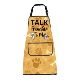 BNQL French Bulldog Apron Talk Frenchie to Me Gift for Bulldog Lover Frenchie Dog Aprons with Pockets Bulldog Mom Owner Gift