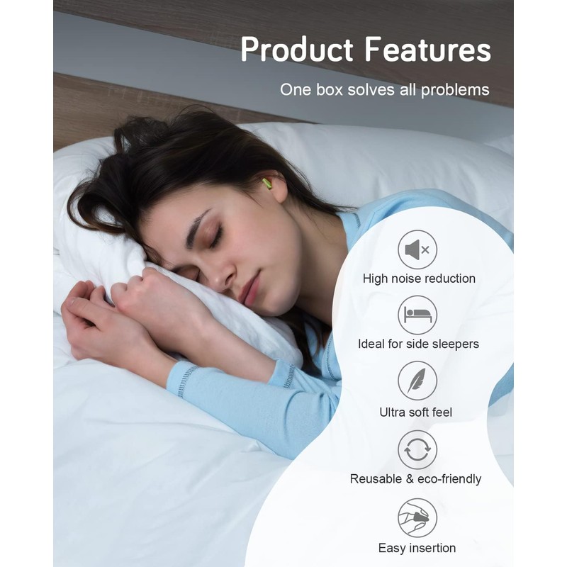 HUFFBIO Revolutionary Earplugs for Sleeping, Soft Foam, 5 Pairs, -36dB,