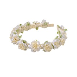 Headband Flowers Pearls Flower Wreath Hair Band Bridal Costume Hair Accessories Flower Headband Women Girls Hair Wreath Headpiece with Flowers for Carnival Fancy Dress Wedding