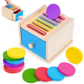 FCSONU Toddlers Montessori Coin Box Toys for 1 2 3 Year Old Boys Girls, Drawer Box Toy for Ages 2-4 Kids, Learning Color Sorting Sensory Toys, New Year Birthday for Baby 12-18 Months