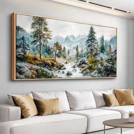 ERQINHUA Large Wall Decor For Bedroom Canvas Wall Art For Living Room Office Decorations Forest Tree Paintings Rivulet View landscape Wall Pictures Artwork Modern Home Decor Wood Framed 20x40 In