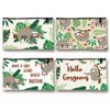 INFUNLY 4PCS Cartoon Sloth Canvas Cosmetic Bags Green Leaf Canvas