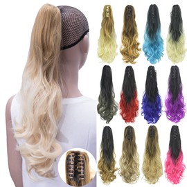 IMISSU Curly Ombre Color Claw Ponytail Hair Extensions Pony Tail Clip in Hairpiece (Ombre Light Blonde)