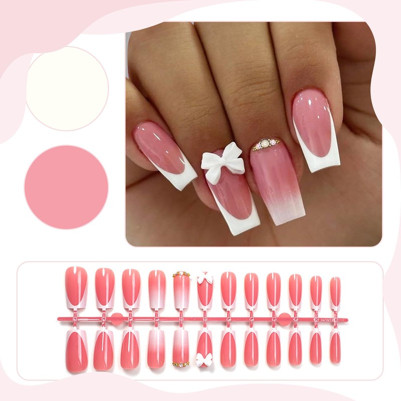 Goiern 24 Pieces French Tip Press On Nails Medium Square