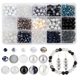 Ph Pandahall 995 Pieces Glass Beads for Jewellery Making 15 Style Round Loose Beads Bicone Crystal Spacer for Men and Women Bracelet Earring Necklace Jewellery Making Craft Supplies