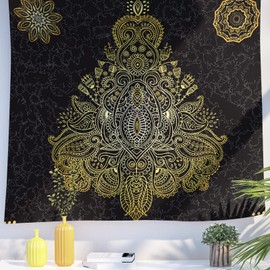 Berkin Arts Decor Tapestry with Bohemian Boho Mandala Signs Symbols Icons Wall Hanging Aesthetic Backdrop Popular Girls Fantasy Indian for Bedroom Office 59.1 x 78.7 Inch