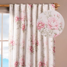 Maison d' Hermine Curtains for Living Room 100% Cotton 124 inch Length One Panel Light Filtering Curtains for Bedroom Windows with Rod and Loop Pockets Drapes (Newburry Rose Bloom, 50" W x 124" L)