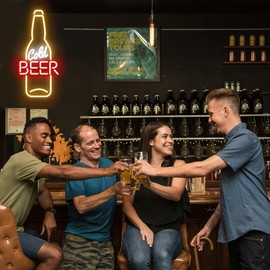 Kavaas Cold Beer Neon Sign 16.5" x 7.5", Beer Bottle Shaped LED Sign for Man Cave, Home Bar, Pub, Wall Decor - Best Gifts for Beer Lovers, Birthday, Christmas