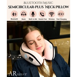 ARniwer Bluetooth Music Semicircular 360° Neck Pillow Plus Wireless Bluetooth Speaker Suitable Airplane,Train,Car,Office,Outdoor Camping for Sleeping, Resting The Best Travel Essentials. (Pink)