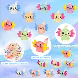 Hoemwarm 24 Pcs Mini Luminous Axolotl Resin Charms Bulk 8 Colors Tiny Luminous Axolotl Resin Figurine Toy Charms Small Ornament Figurine Axolotl Decoration for Home Garden Landscape DIY Ornament
