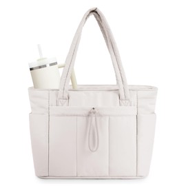 Wandering Nature Puffer Tote Bag with Cup Holder & Laptop Compartment & Trolley Sleeve for Travel, Work, Nurse, Women