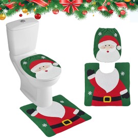 Minicoco Christmas Toilet Seat Covers Pads Funny Christmas Decorations Christmas Bathroom Set Toilet Lid Cover Set U-Shaped Toilet Rug Washable Soft Warmer Toilet Cover (Santa Claus)