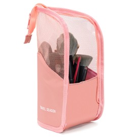 Travel Makeup Brush Bag, Waterproof Stand-Up Makeup Brushes Organizer, Portable Makeup Brush Holder for Travel (Pink)
