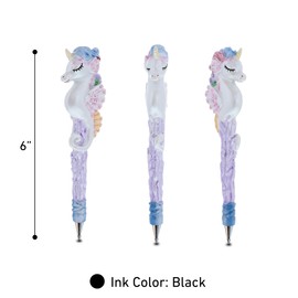 Planet Pens Novelty Black Ink Ball Point Pens 6", Fancy Colorful Pens for Kids Back to School Supplies, Cute Pens for Women's Office Supplies & Cute Desk Decor Writing Pen - Sparkle Seahorse Unicorn