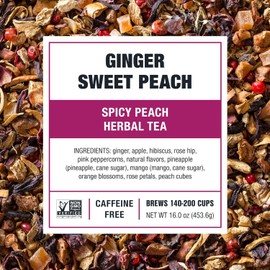 Tiesta Tea - Ginger Sweet Peach, Spicy Peach Herbal Tea, Tranquility Blend, Loose Leaf, Non-Caffeinated Hibiscus & Cane Sugar, Brews Up to 200 Cups, 16oz Bulk Pouch