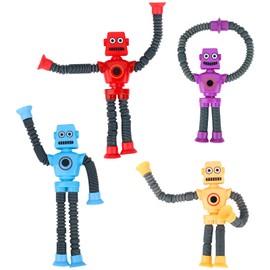 Fidget Toys for Kids, 4Pcs Tube Robot Toy Stretchy Toys Sensory Fidget Toys Toddler Airplane Travel Toys Toddler Toys Shape Shifting Toy Sensory Toys Bath Toys for Toddler Kids Boys Girls
