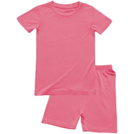 TongKiKi BABY 2T-10Y Toddler Kids Girls Boys Soft Comfy Short Sleeve Shirts and Pants 2pcs Set Summer Clothing, Rosecoral,10 Years