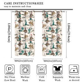 Kazynee Vintage West Cowboy Blackout Curtains for Bedroom,Rustic Wild West Cowboy Ride Horse and Desert Cactus Grommet Thermal Insulated Room Darkening Curtains Window Curtains 2 Panels 84L x 42W