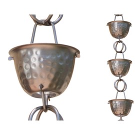 Monarch Rain Chains 50584 Aluminum Hammered Cup Rain Chain, 8-1/2 Feet Length Replacement Downspout for Gutters, 8.5', Pewter