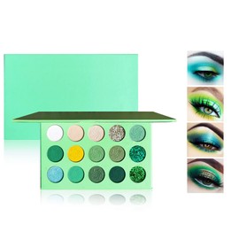 Paleta De Sombras De Ojos Verdes De 15 Colores, De Alta Intensidad, Duraderas, Resistentes Al Agua, Mate, Con Brillo Amarillo, Ideal Para Mujeres Y...