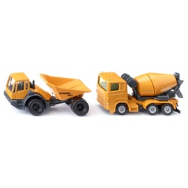 Siku 1692 Construction Site Set, Dumper and Concrete Mixer, Toy Car for Children, Yellow, Metal/Plastic, Tilt and Rotating Drum, Tilting Trough