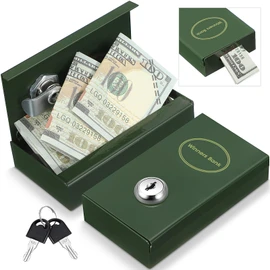 Reallnaive 1 Pack Metal Box for Gamblers Pocket Sized Winner Bank Casino Cash Box with 2 Keys Portable Casino Money Safe strongbox for Cash Saving Go Home Money Gifts(Atrovirens)
